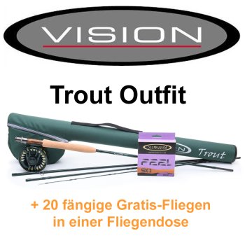 Vision Trout Outfit  Das Fliegenfischer-Set mit 20 fängige Gratis-Fliegen in einer praktischen Fliegendose